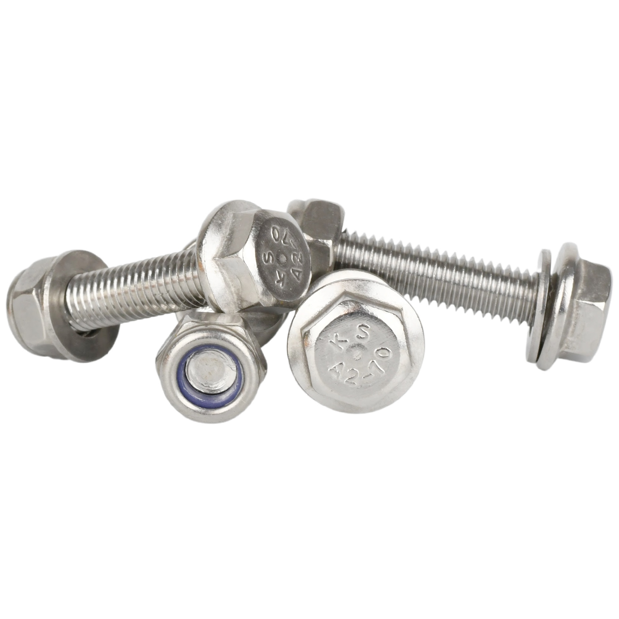 Flanged Hex Head Bolts M5 M6 M8 M10 With Nyloc Nuts & Washers A2