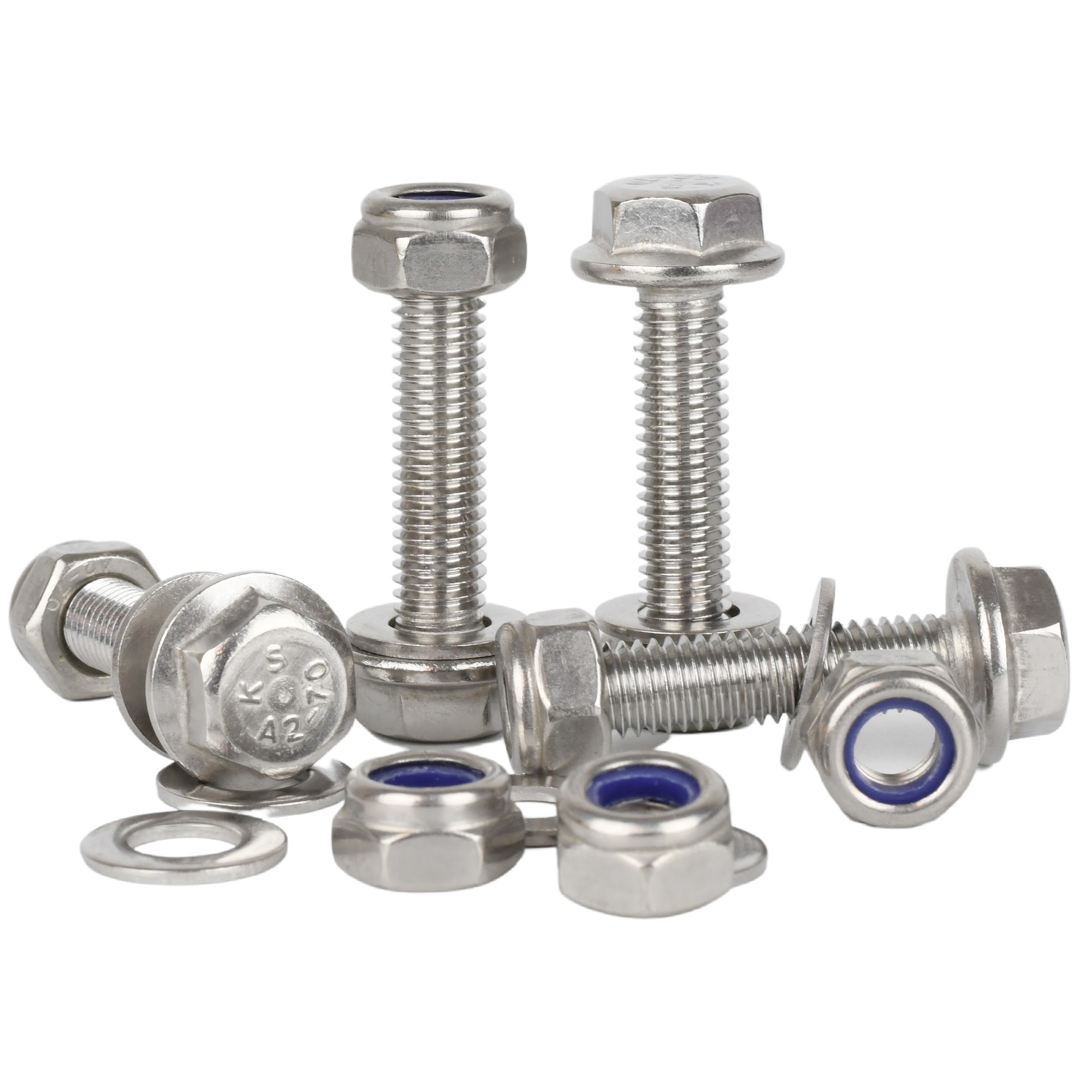 Flanged Hex Head Bolts M5 M6 M8 M10 With Nyloc Nuts & Washers A2